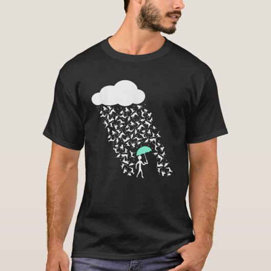 雨が降り犬にかわいい犬おもしろいフェリン Tシャツ (正面)