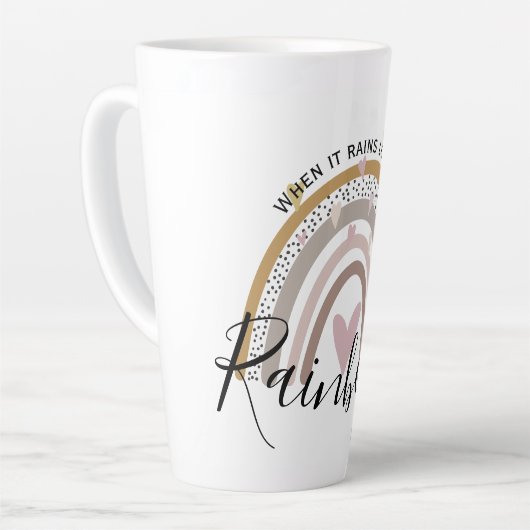雨が降ると、虹のかわいい贈り物を探モダンす カフェラテマグ (左アングル)