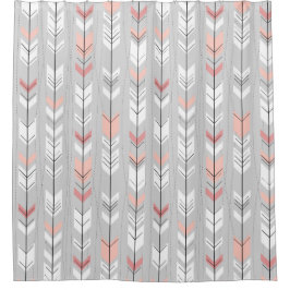 雨が降るエレガントで暖かい灰色白のピンクの矢 シャワーカーテン