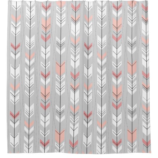 雨が降るエレガントで暖かい灰色白のピンクの矢 シャワーカーテン (正面)