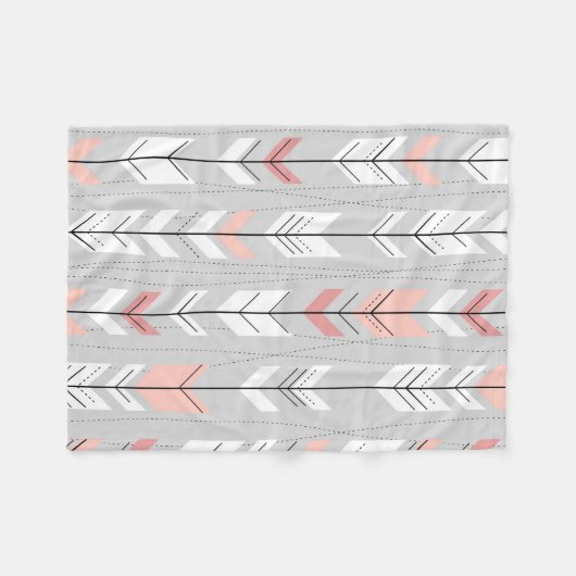 雨が降るエレガントで暖かい灰色白のピンクの矢 フリースブランケット (正面(横))
