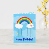 雨が降る虹と雲 カード (黄色い花)