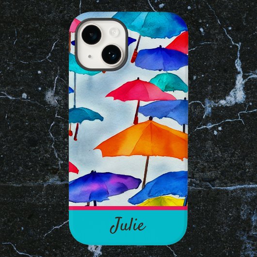 雨が降る陽気な水彩傘 iPhoneケース