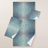 雨きらめく滴ティール（緑がかった色）アクアブルー バスタオルセット