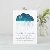 雨きらめく |ターコイズと白ベビーシャワー 招待状 (スタンド正面)