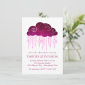 雨きらめく |濃いピンクのモノクロベビーシャワー 招待状 (スタンド正面)