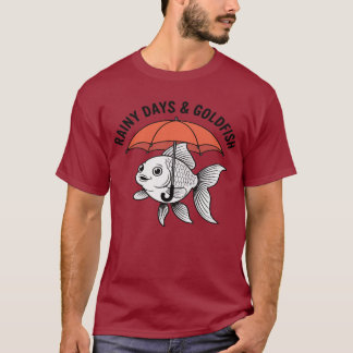 雨でも晴れでも - 傘をさした魚の面白いTシャツ Tシャツ