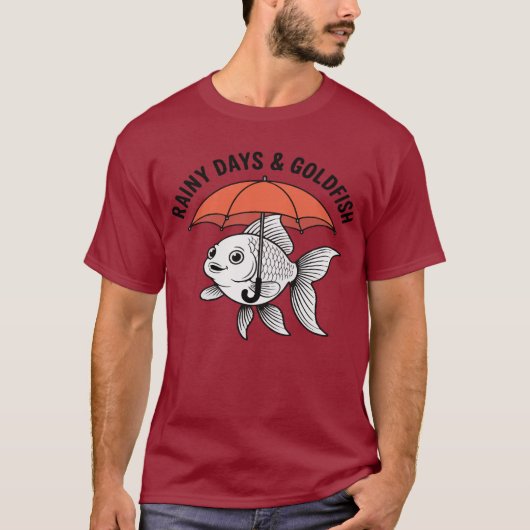 雨でも晴れでも - 傘をさした魚の面白いTシャツ Tシャツ (正面)