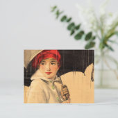 雨で歩くヴィンテージ ポストカード (スタンド正面)