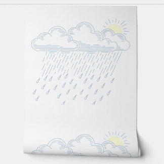 雨と太陽の線画イラスト 壁紙