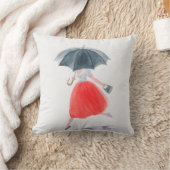 雨に傘を差した女の子。ファッションイラストレーション。 クッション (ブランケット)