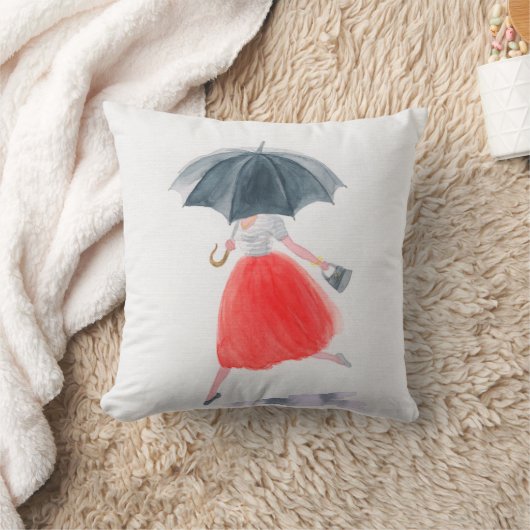 雨に傘を差した女の子。ファッションイラストレーション。  クッション (ブランケット)