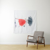 雨に傘を差した女の子。ファッションイラストレーション。  タペストリー (インサイチュ(横))