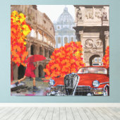 雨に濡れたローマ・ヴィンテージのポスター キャンバスプリント (インサイチュ (ウッドフロア))