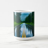 雨に濡れた森の道 コーヒーマグカップ (中央)