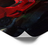 雨に濡れた赤いモーターバイク ポスター (角)