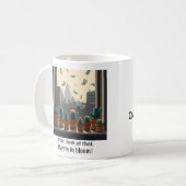 雨のお金の窓敷居サボテンのマグ コーヒーマグカップ (正面左)