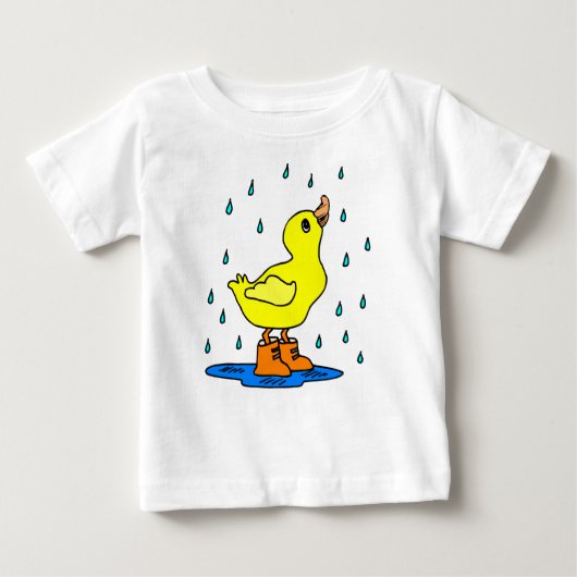 雨のかわいいアヒル ベビーTシャツ (正面)