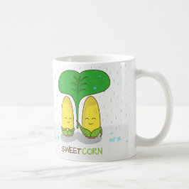 雨のかわいいスイートコーンのカップルのロマンチックな愛 コーヒーマグカップ