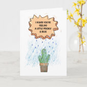 雨のとげのある青い感じ中の可愛いサボテンがよくなる カード (黄色い花)