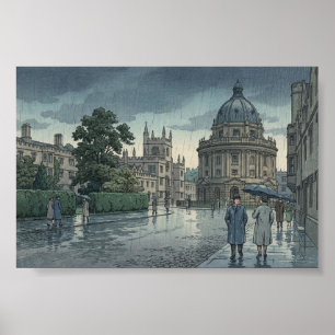 雨のオックスフォード大学 浮世絵風 ポスター