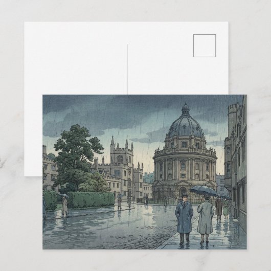 雨のオックスフォード大学 浮世絵風 ポストカード (正面/裏面)