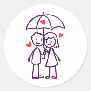 雨のシールのカップル ラウンドシール