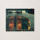 雨のストップ多い市の通りでバスと孤独な乗客 ジグソーパズル (横)