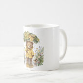 雨のテディベアの秋の傘アート コーヒーマグカップ (正面右)