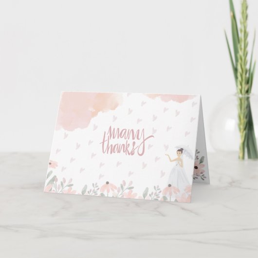 雨のハートブライダルシャワーサンキューカード カード (正面)