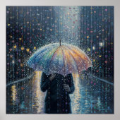 雨のハート-お洒落イラストレーションスタイル ポスター (正面)