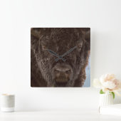 雨のバイソンBullのポートレート スクエア壁時計 (ホーム)