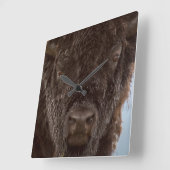 雨のバイソンBullのポートレート スクエア壁時計 (傾斜)