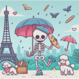 雨のパリの幸せなスケルトン シール
