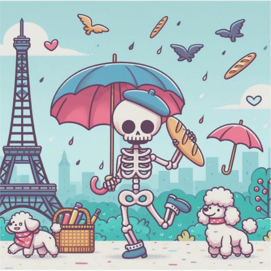 雨のパリの幸せなスケルトン シール (正面)