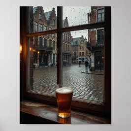 雨のベルギー居酒屋の窓辺のムードポスター ポスター