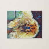 雨のポーチのチャウチャウ犬 ジグソーパズル (横)