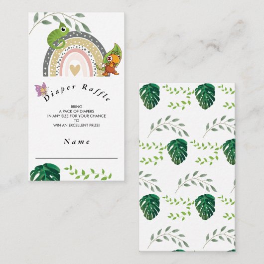 雨の上のジャングル赤ちゃんシャワーおむつラッフル エンクロージャーカード (正面/裏面)