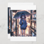 雨の上の傘の下の孤独な姿 招待状 (正面/裏面)