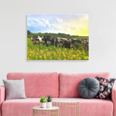 雨の下でスペックルパーク牛、サンセットスカイ キャンバスプリント (インサイチュ (リビング))