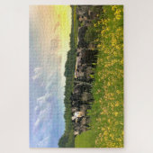 雨の下でスペックルパーク牛、サンセットスカイ ジグソーパズル (縦)