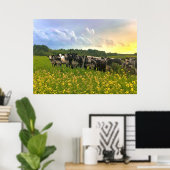 雨の下でスペックルパーク牛、サンセットスカイ ポスター (ホームオフィス)