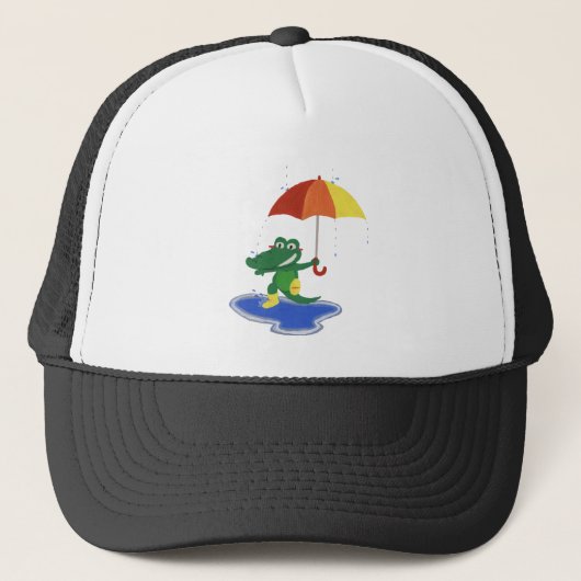 雨の下のかわいいワニ キャップ (正面)