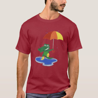雨の下のかわいいワニ Tシャツ