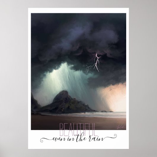 雨の中でも美しい嵐のビーチ ポスター (正面)