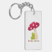 雨の中でカエルとキノコを座らせたかわいい漫画 キーホルダー (正面左)