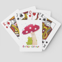 雨の中でカエルとキノコを座らせたかわいい漫画