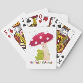 雨の中でカエルとキノコを座らせたかわいい漫画 トランプ