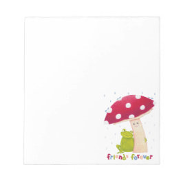 雨の中でカエルとキノコを座らせたかわいい漫画 ノートパッド