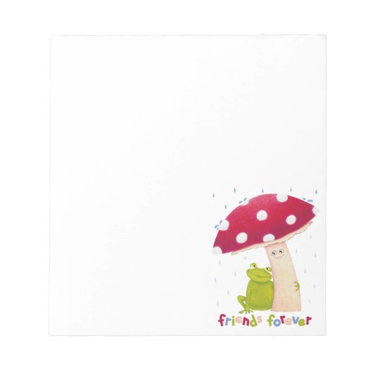雨の中でカエルとキノコを座らせたかわいい漫画 ノートパッド (正面)